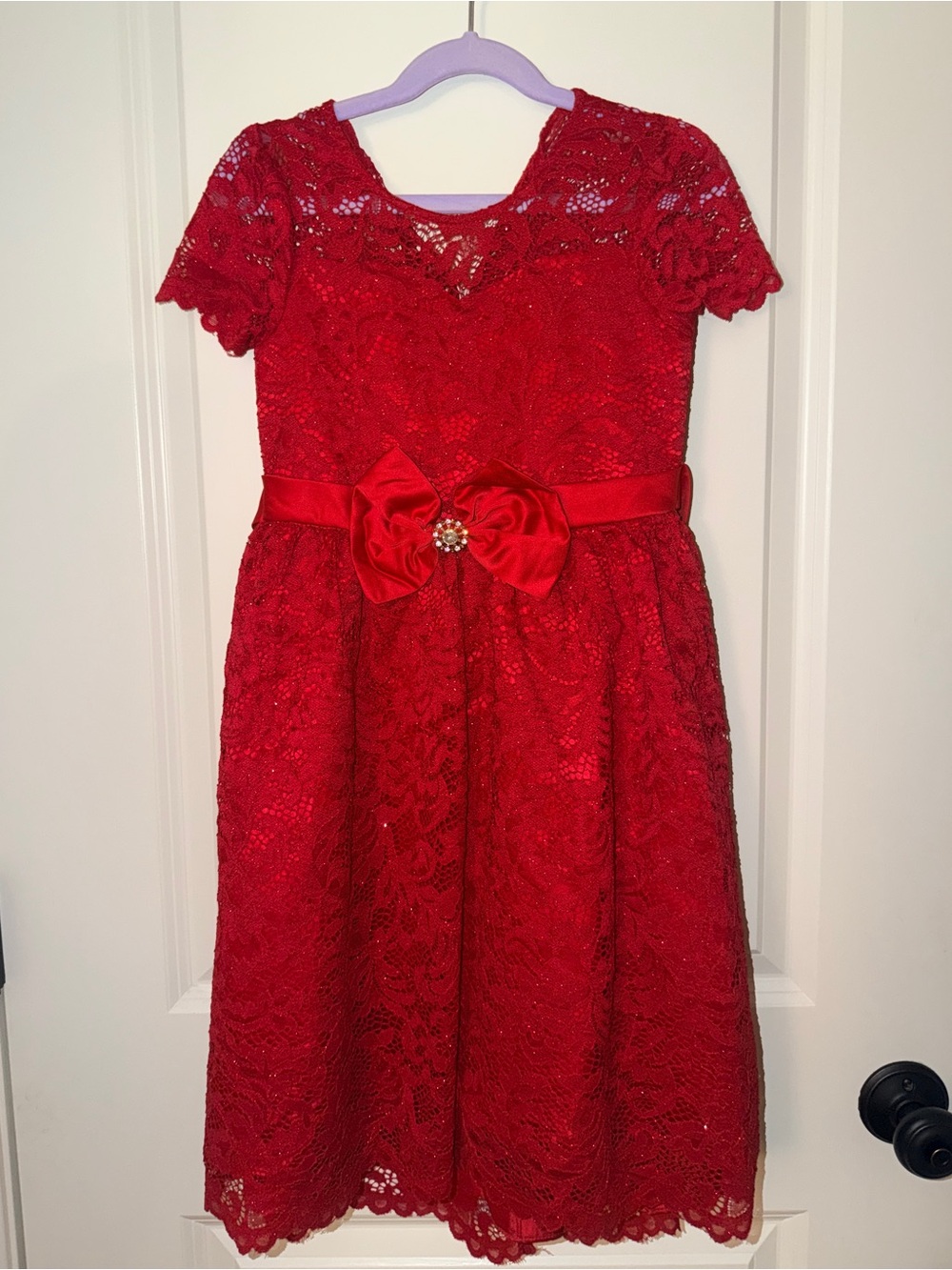 Girls’ Rare Editions Red Lace Dress with Satin Bow - New Without Tags